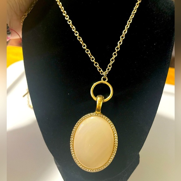 18" Premier Designs Necklace, Resembles Mother Of Pearl With Rhinestones Pendant - Picture 3 of 7